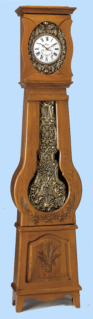 Rf : 182 CHNE
Sculpte Porte Grand Motif
+ Socle Gerbe 

Comtoise traditionnelle Chne.
Entirement massive.
Fonds massifs bois divers.
Tte Plate
Porte Ovale.
Ouverture de tte 41 x 31,50cm.
H: 2,25m / L: 0,52m / P: 0,26m