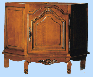 Rf : 465 Merisier 
Horloge Vitrine Fond Plat 
Pieds Volute 
VITRINE LOUIS XV 

Entirement massive sauf fonds de miroirs
Pieds Volute 
Equipe de 2 miroirs et de 6 tablettes glace 6mm
Livre avec clairage intrieur 
Fabrication artisanale

Corniche Chapeau de Gendarme 
Porte Chapeau de Gendarme 
Ouverture de tte 39 x 24cm.
H: 2,20m / L: 0,84m / P: 0,36m