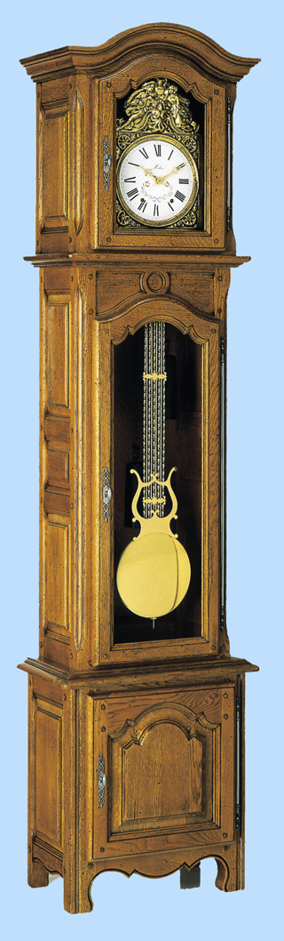 Rf : 854 CHNE
CAMPAGNARDE

Droite Pieds campagnards droits 

Horloge Chne Massif
Trs fortes sections de bois

Porte vitre
Porte de socle ouvrante
Tte  portillon latral
Ferrage sur fiches  lacets

Fonds Massifs bois divers
Chevillage carr dbouchant

Fabrication artisanale

Corniche Chapeau de Gendarme
Porte Chapeau de gendarme
Ouverture de tte 38,5 x 25cm.
H: 2,25m / L: 0,52m / P: 0,26m